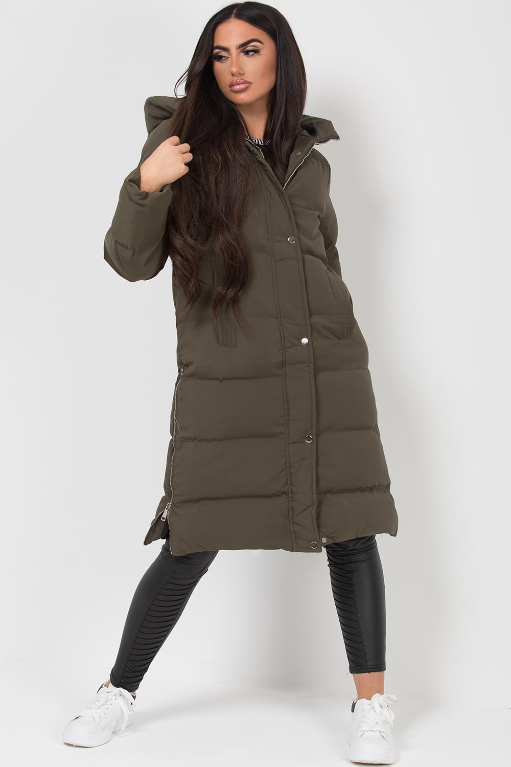 long puffer coat khaki