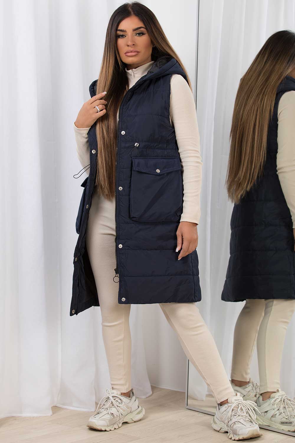 womens navy gilet longline