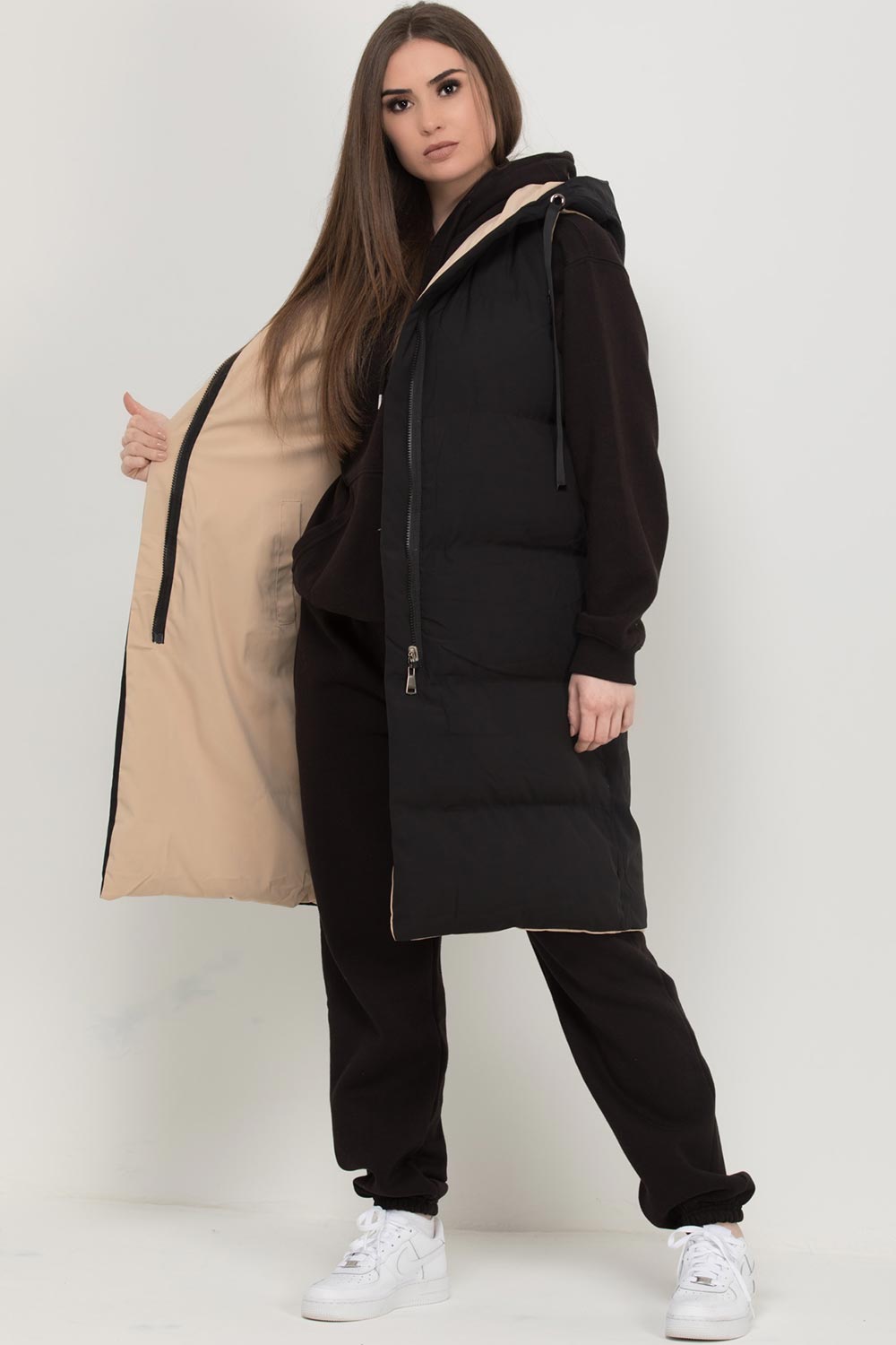 padded puffer hooded reversible gilet womens