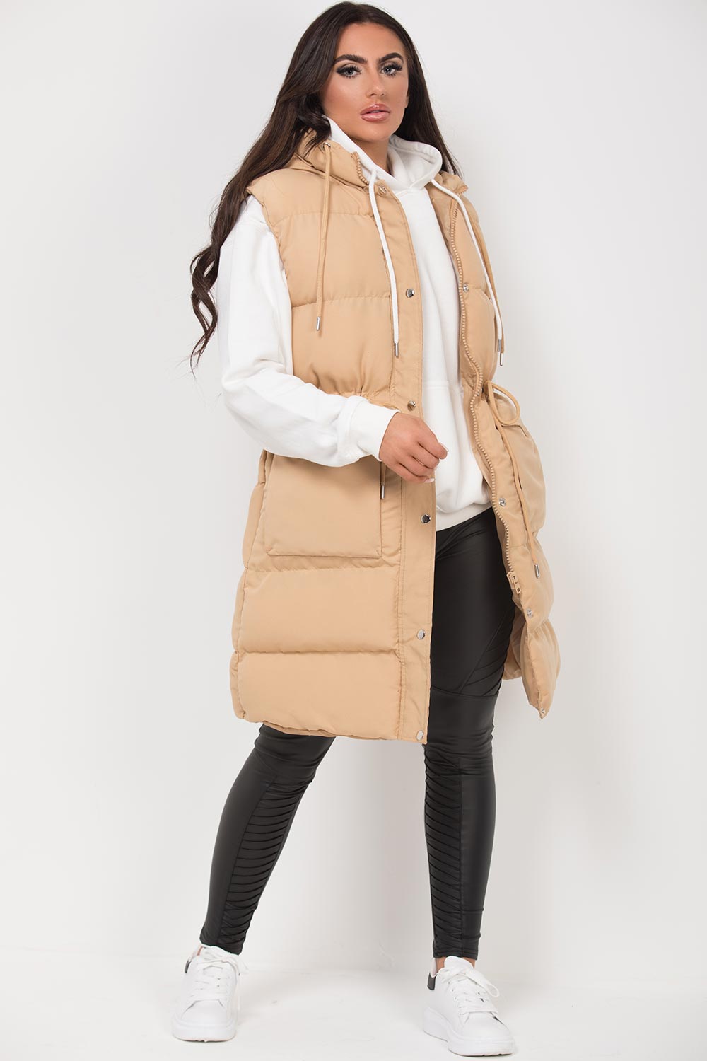 womens long gilet padded puffer style