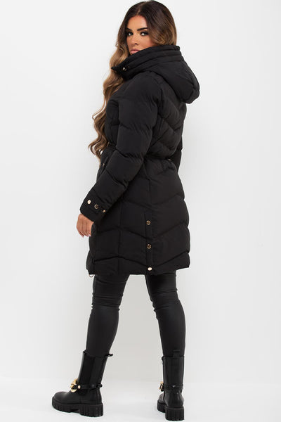 Short Puffer Coat with Waist Belt and Draped Hem - Black (Copy) main image 1
