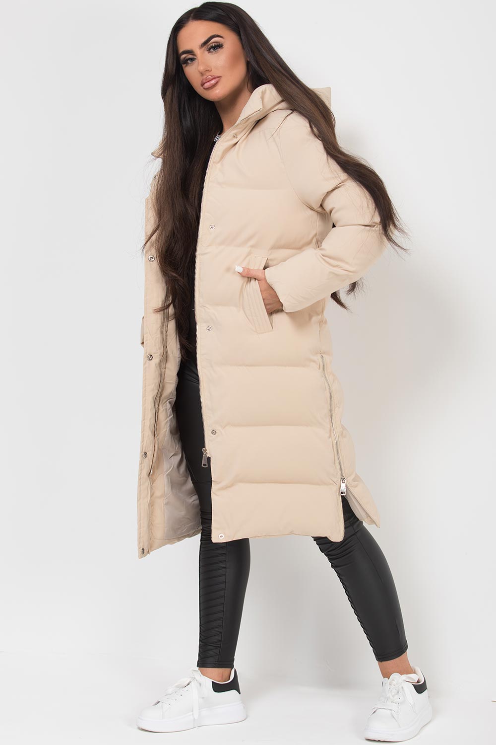 longline puffer coat beige