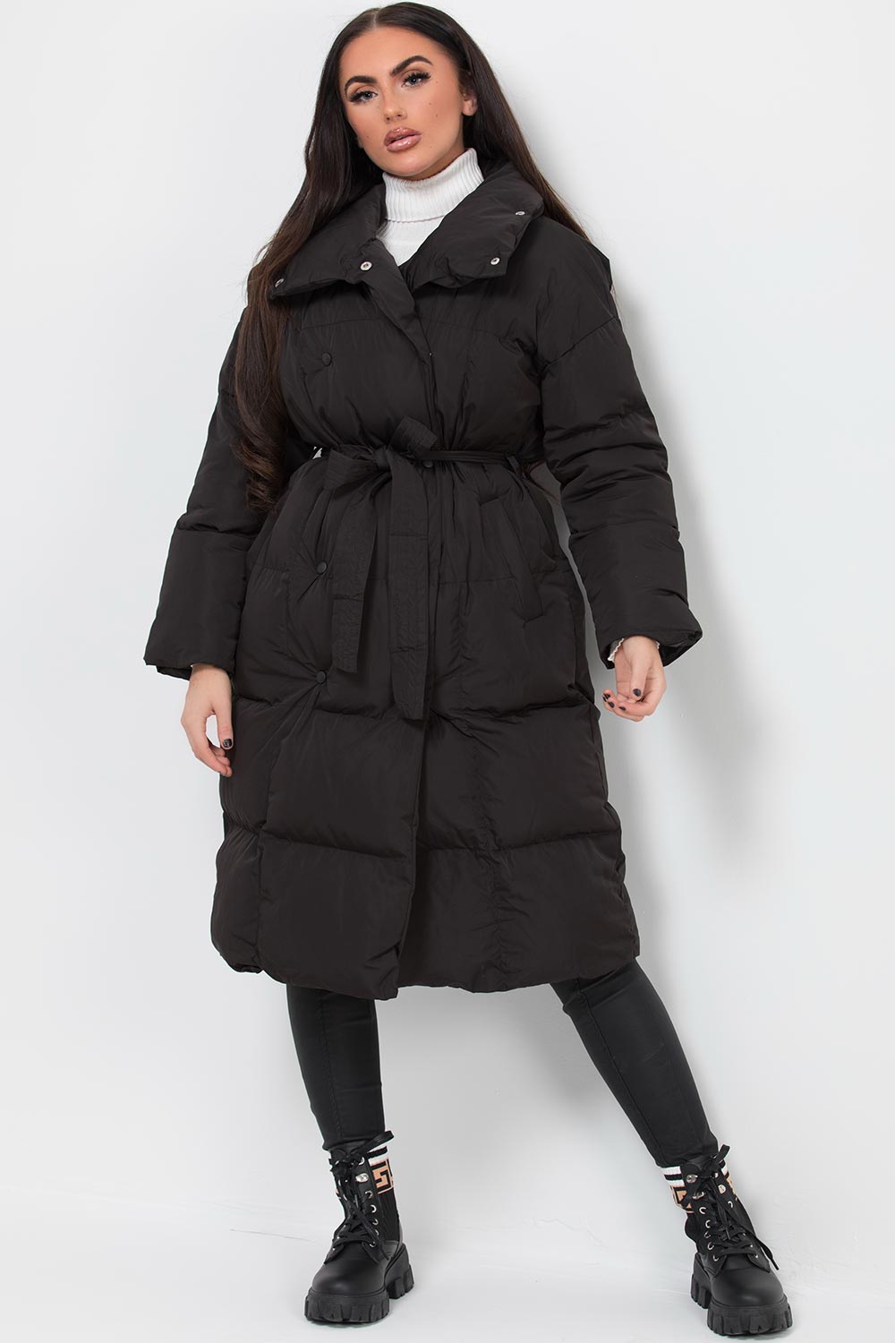longline puffer padded duvet coat womens