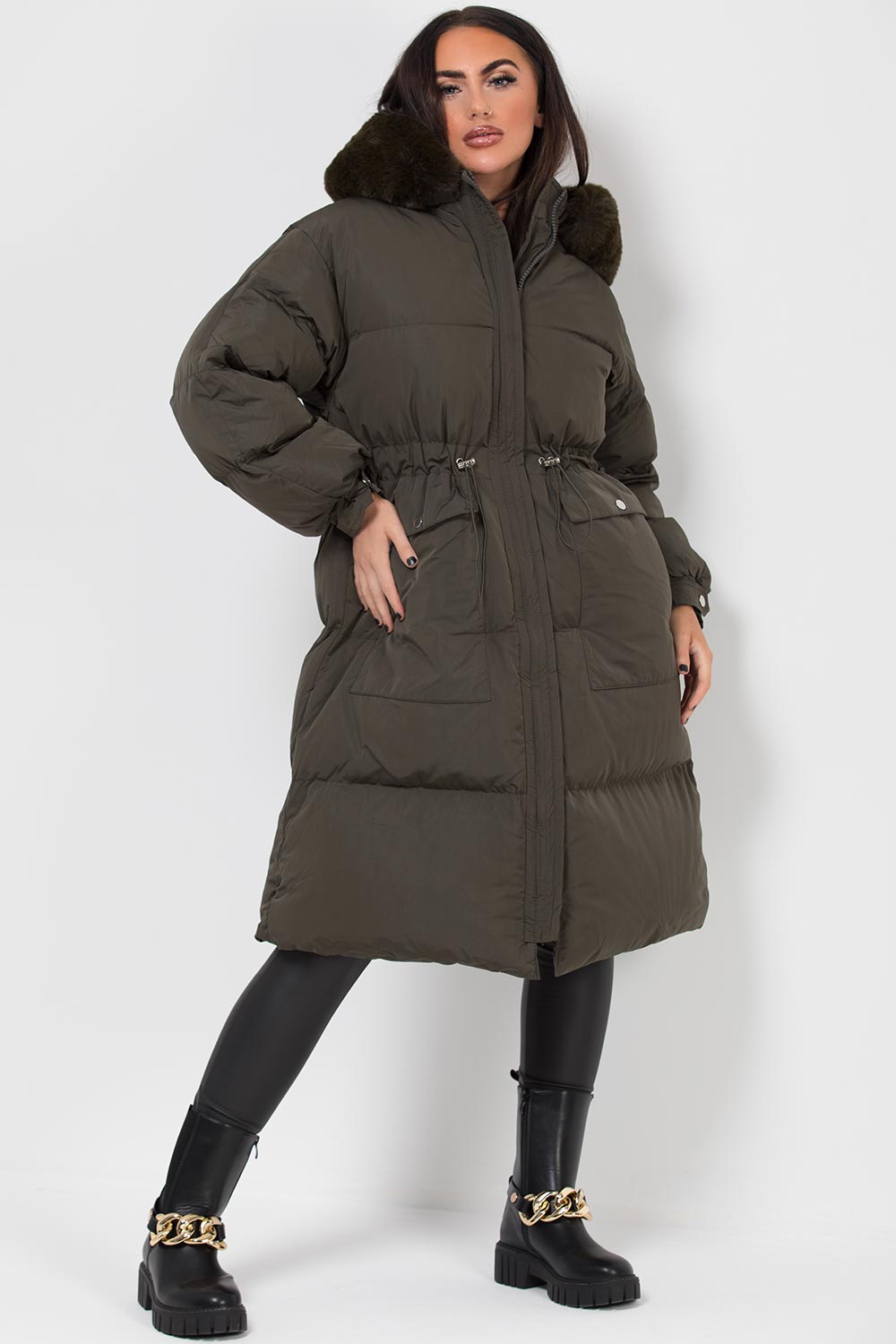 womens long puffer coat with fur hood