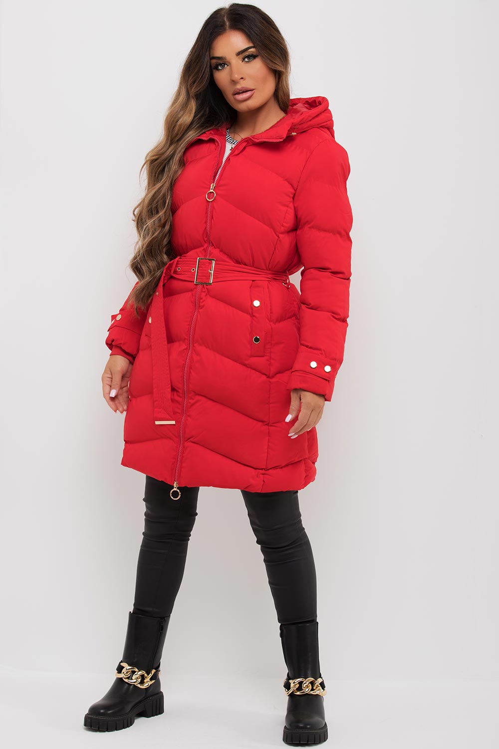 womens long coat red