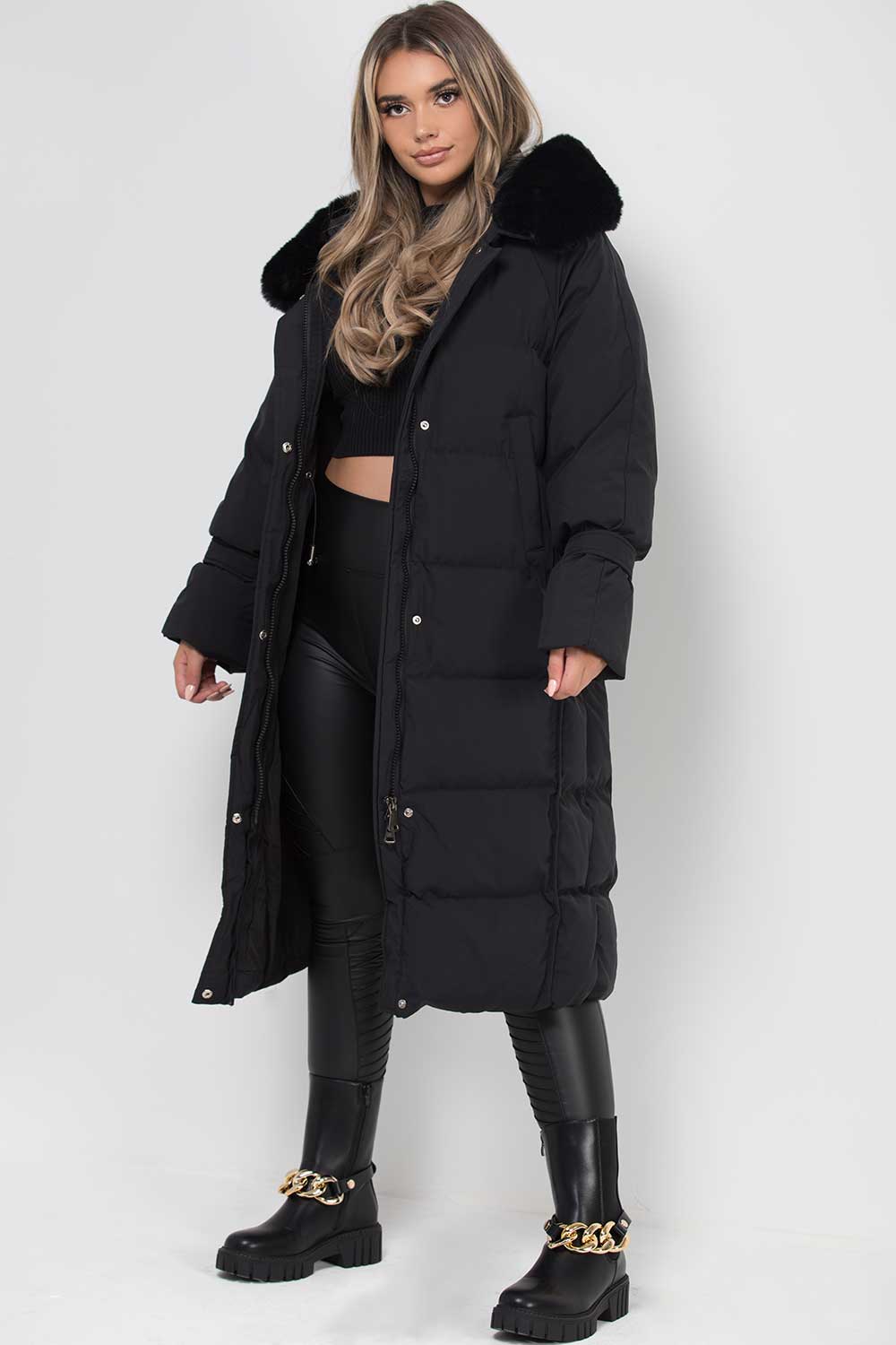 long puffer coat down coat with faux fur coat