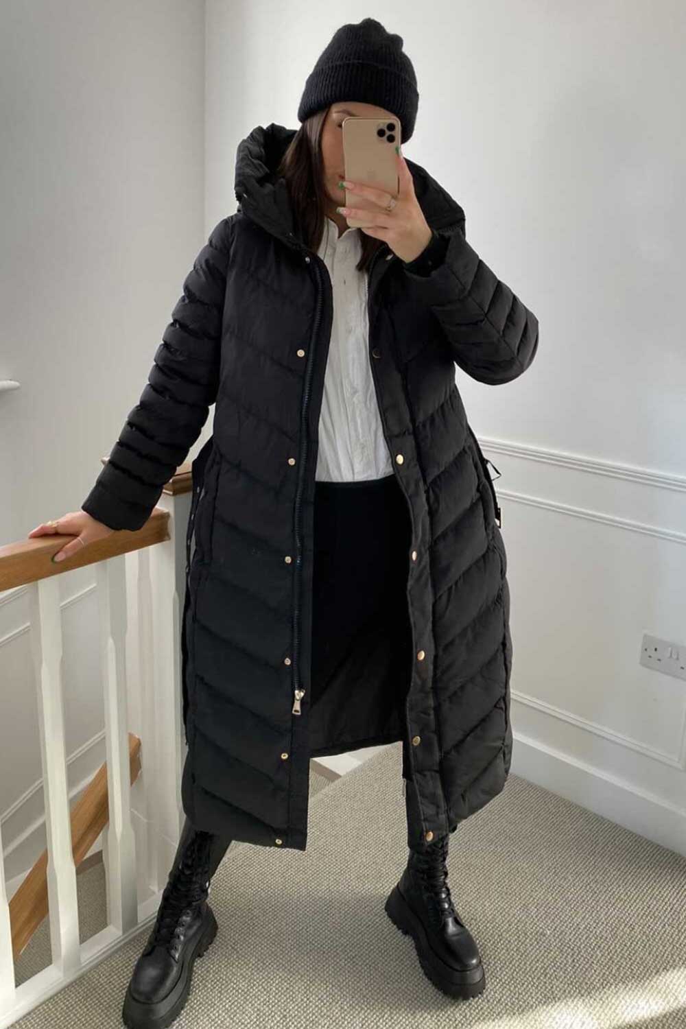 black down puffer coat long uk