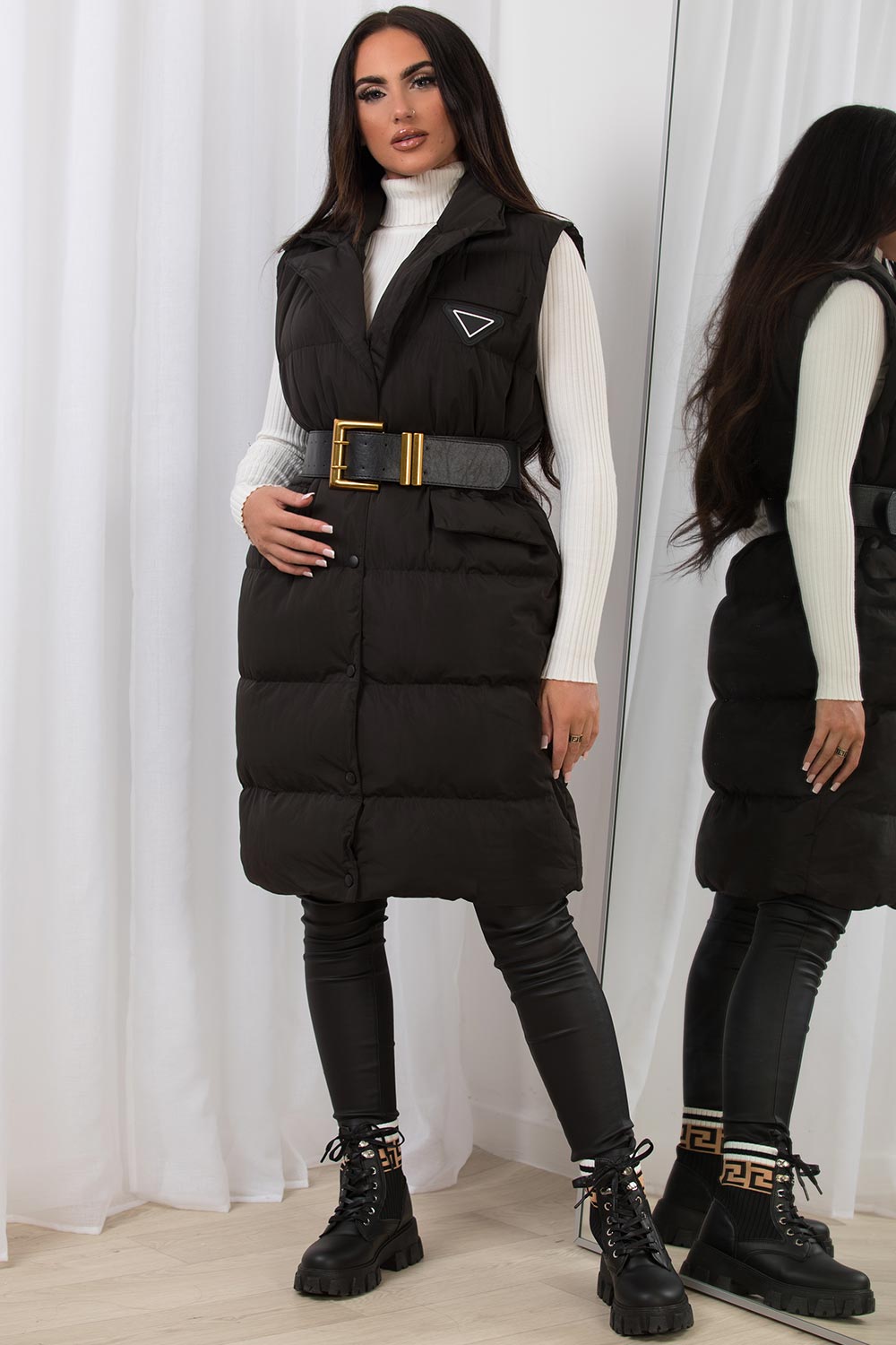 padded puffer long gilet womens