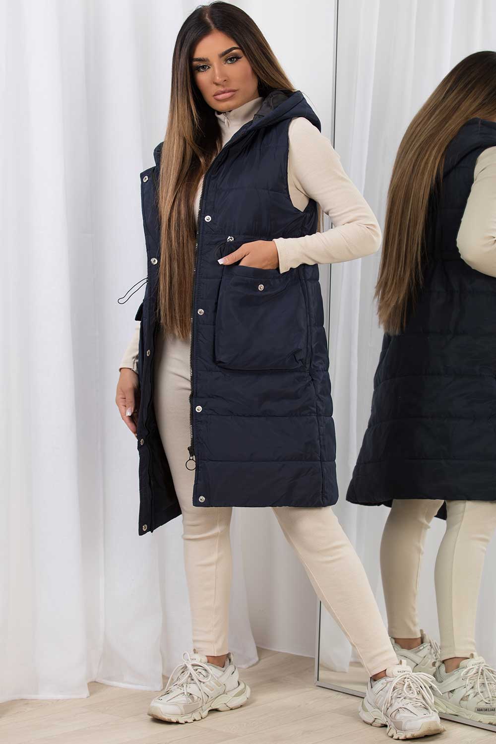 womens long gilet navy