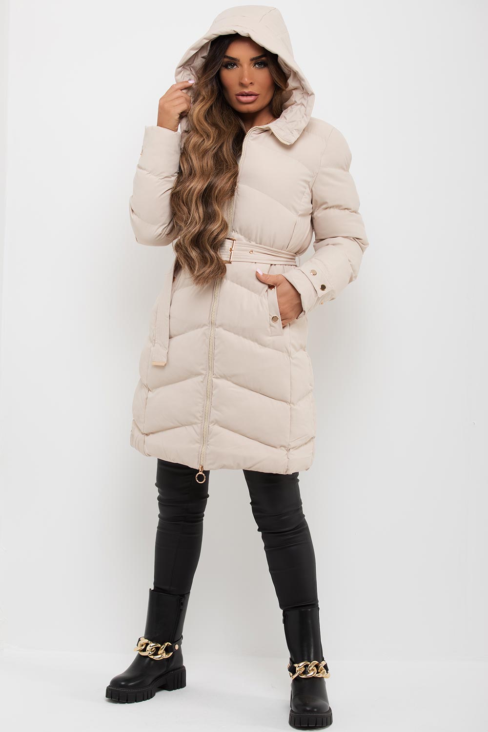 longline puffer coat womens