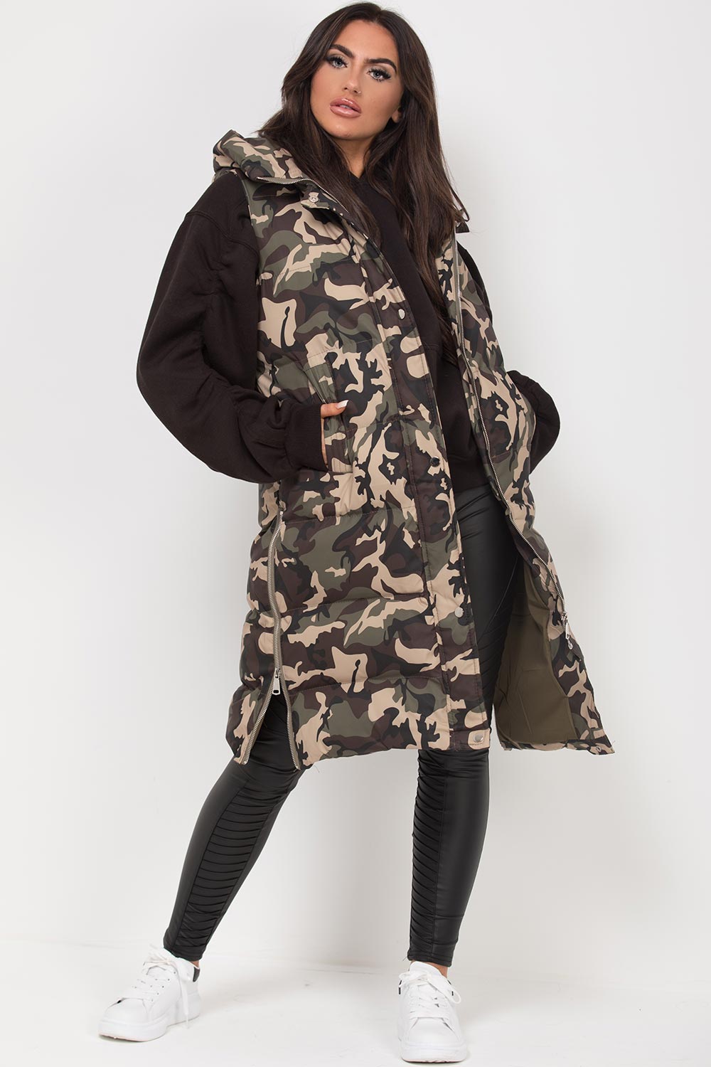 womens puffer gilet khaki camouflage uk