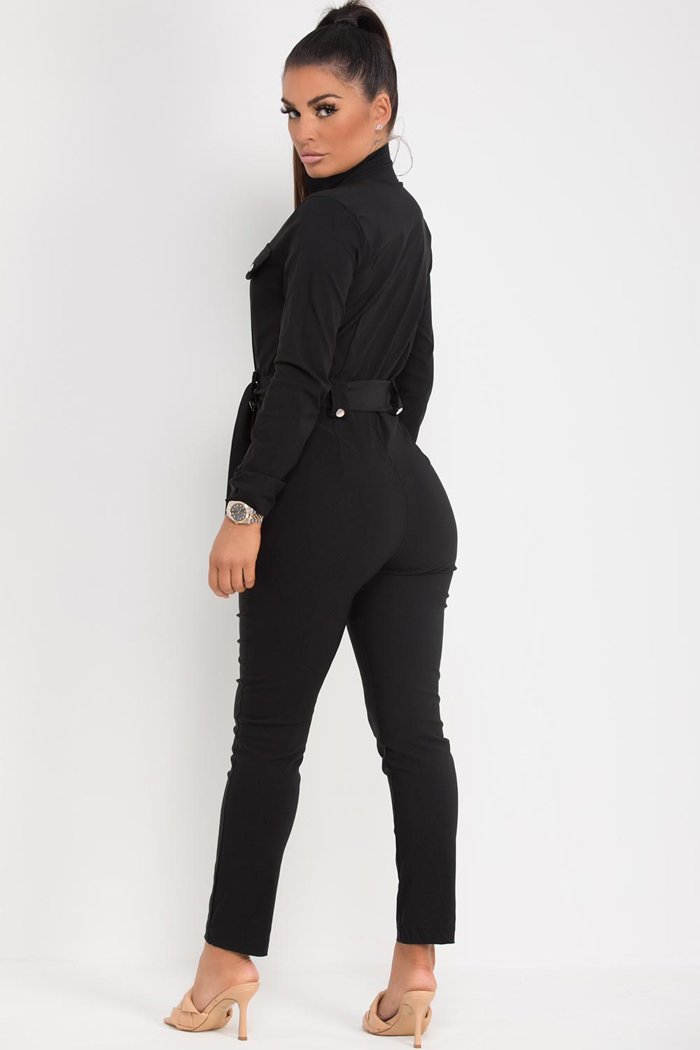 long sleeve black boiler suit womens