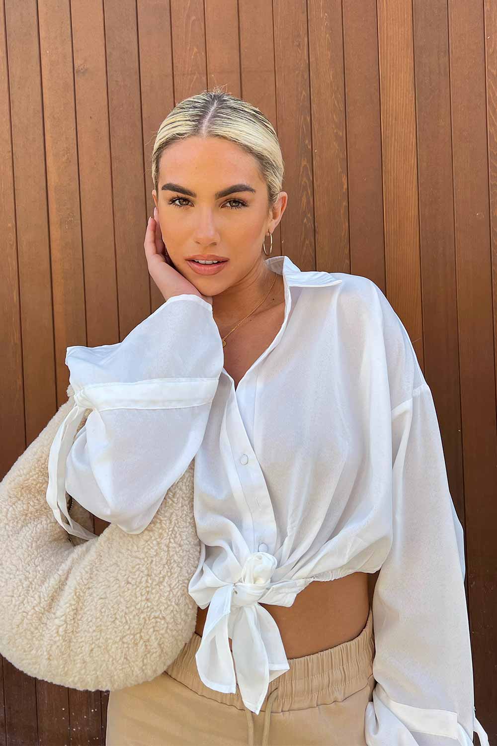 womens white cheese cloth tie front shirt