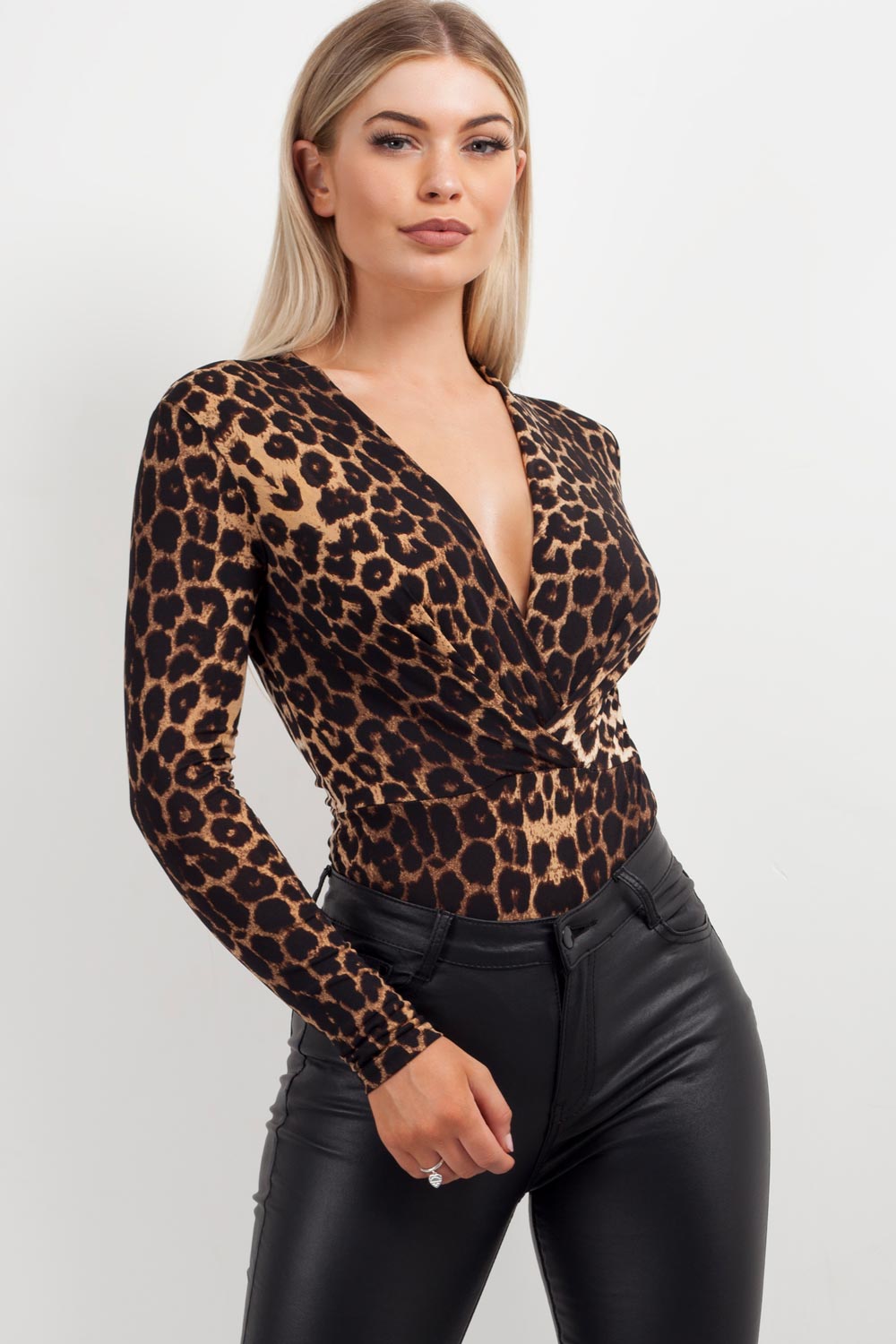 leopard print plunge bodysuit
