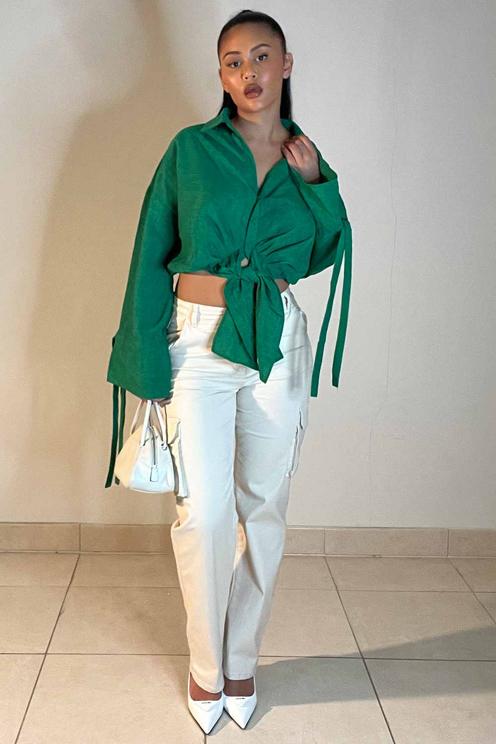 tie front long sleeve shirt womens