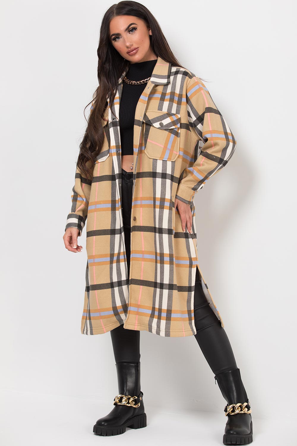 longline check shacket jacket womens