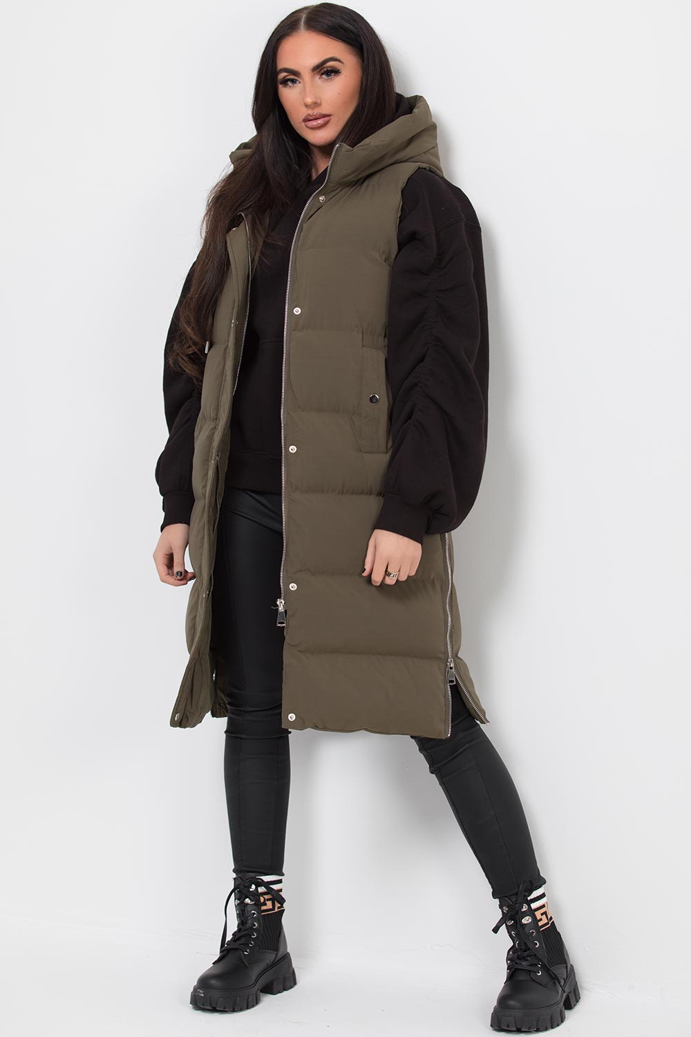 khaki longline gilet