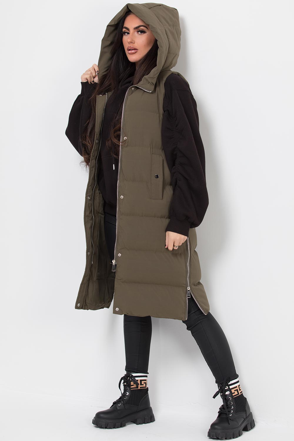 womens longline gilet khaki