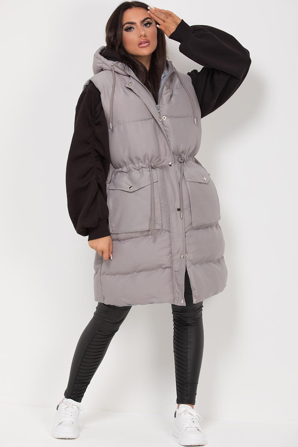 womens gilet with drawstring waist longline