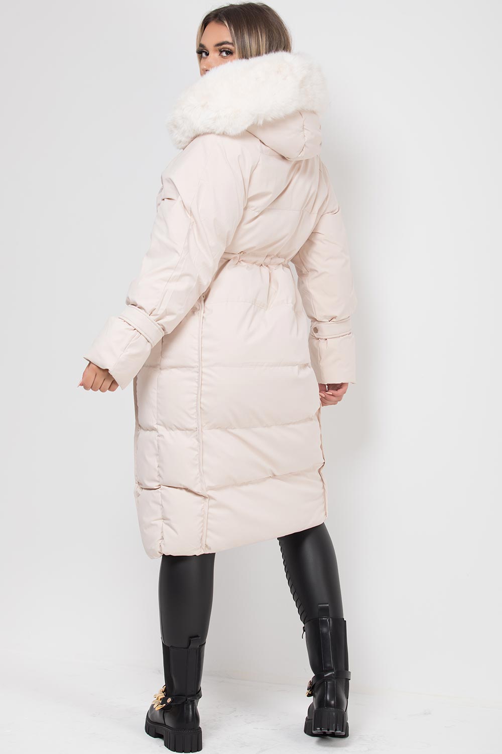 longline puffer down coat beige