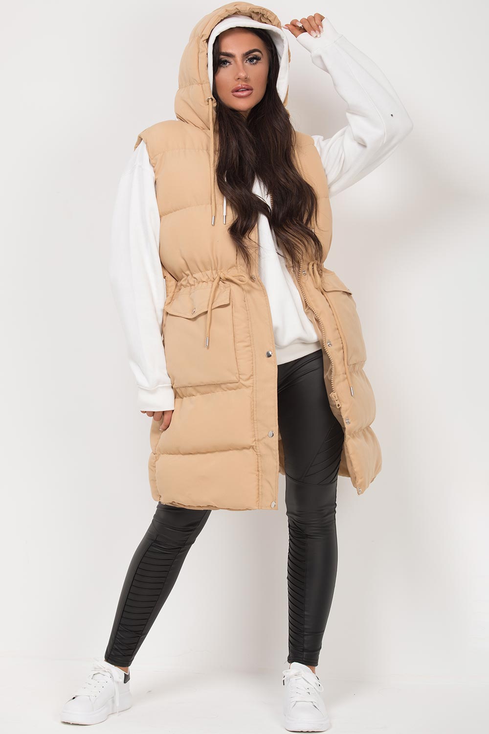 padded puffer longline gilet stone
