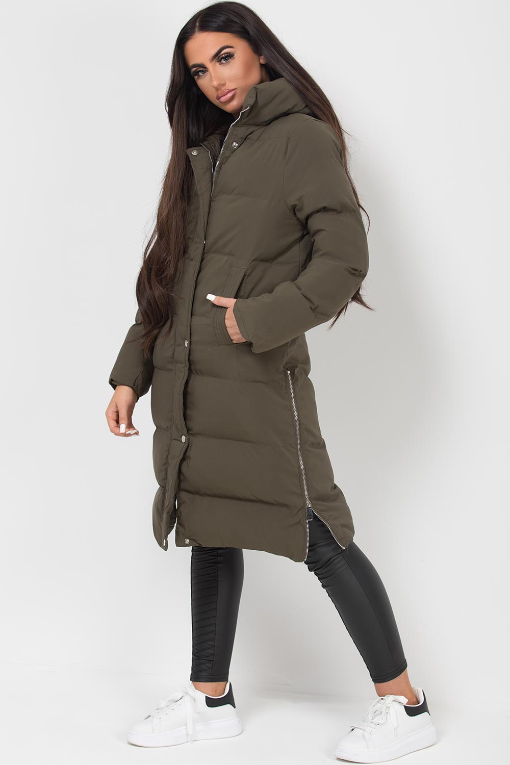 longline puffer coat khaki