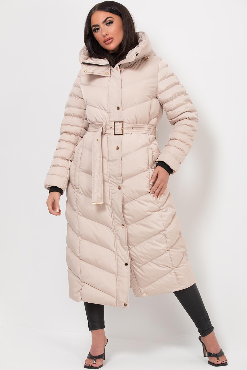 long puffer coat beige