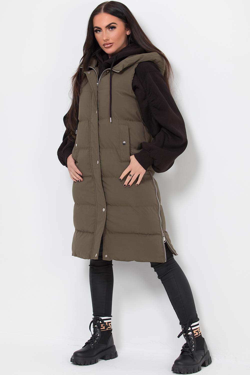 womens hooded gilet longline