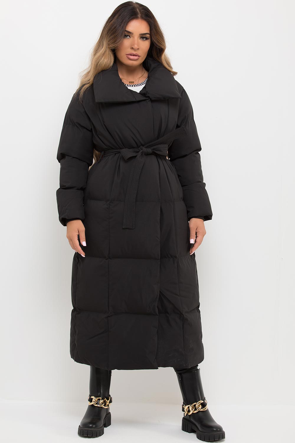 womens long padded puffer duvet coat uk