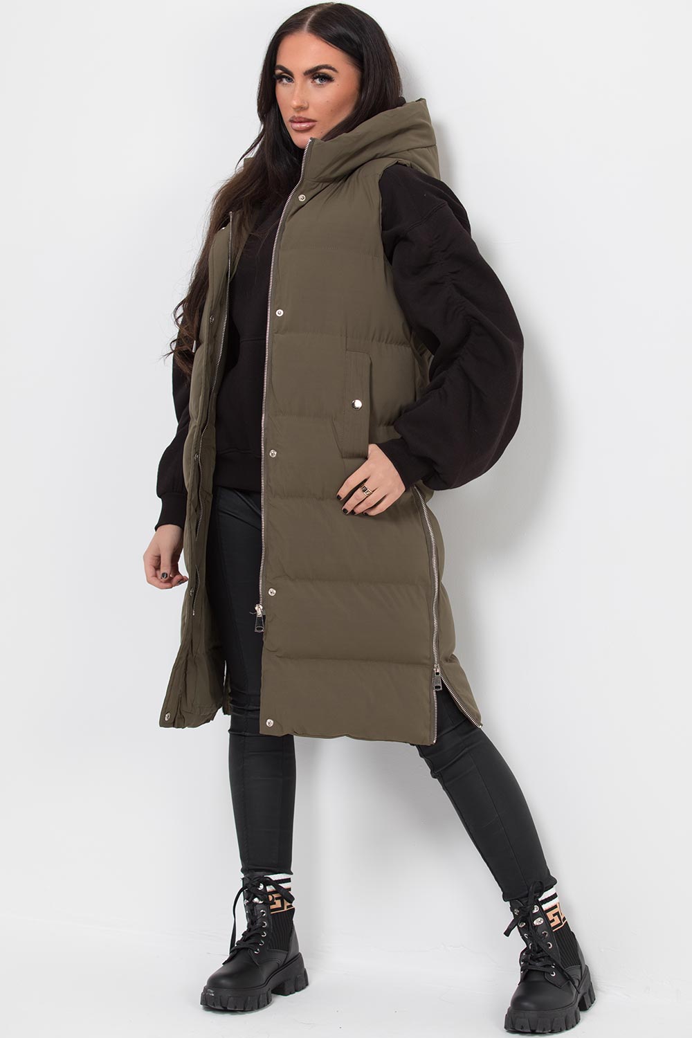 padded puffer hooded gilet longline