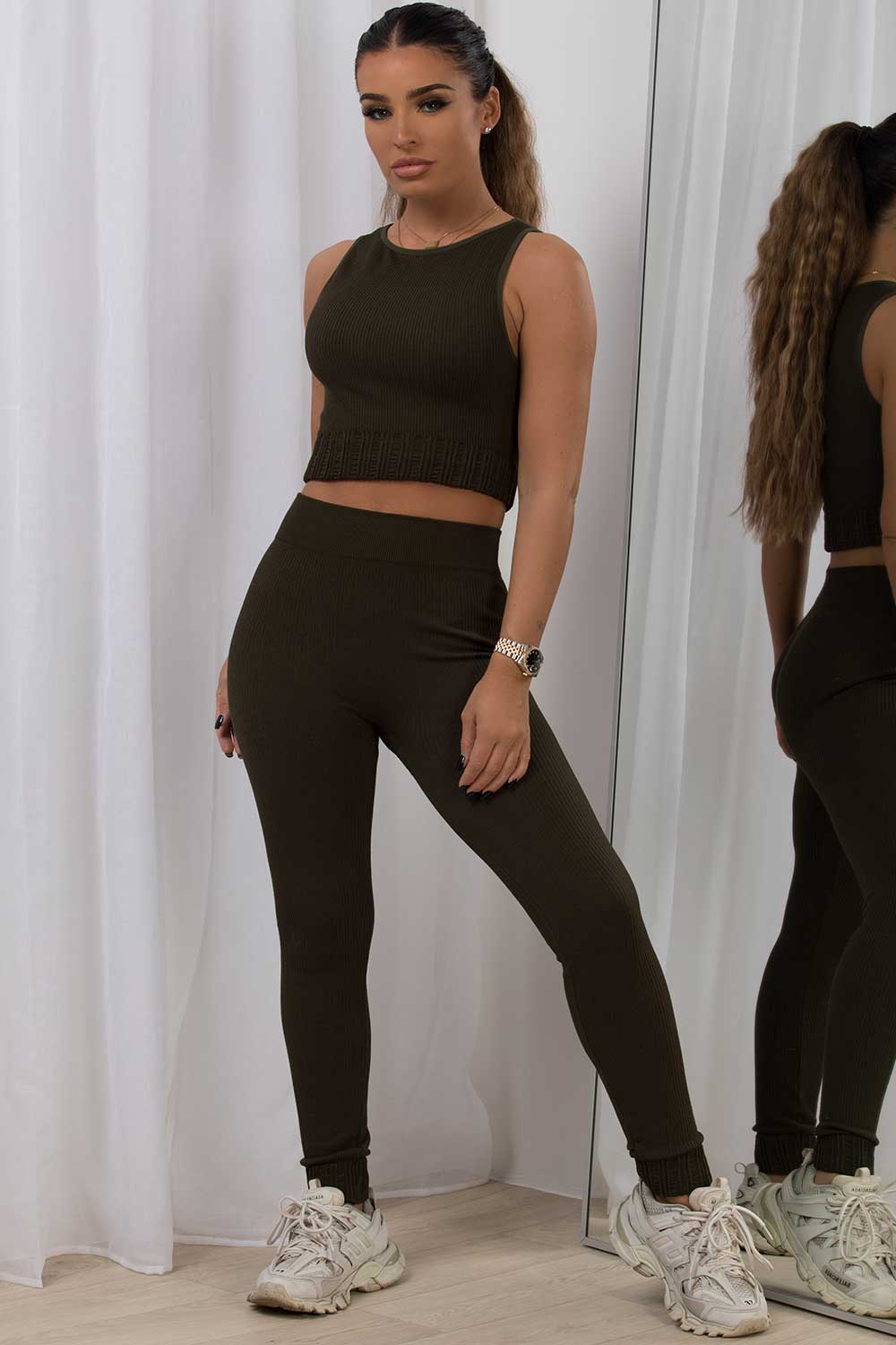 ribbed lounge set khaki