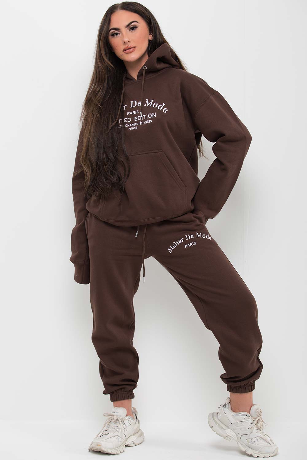 brown hoodie and joggers loungewear set womens