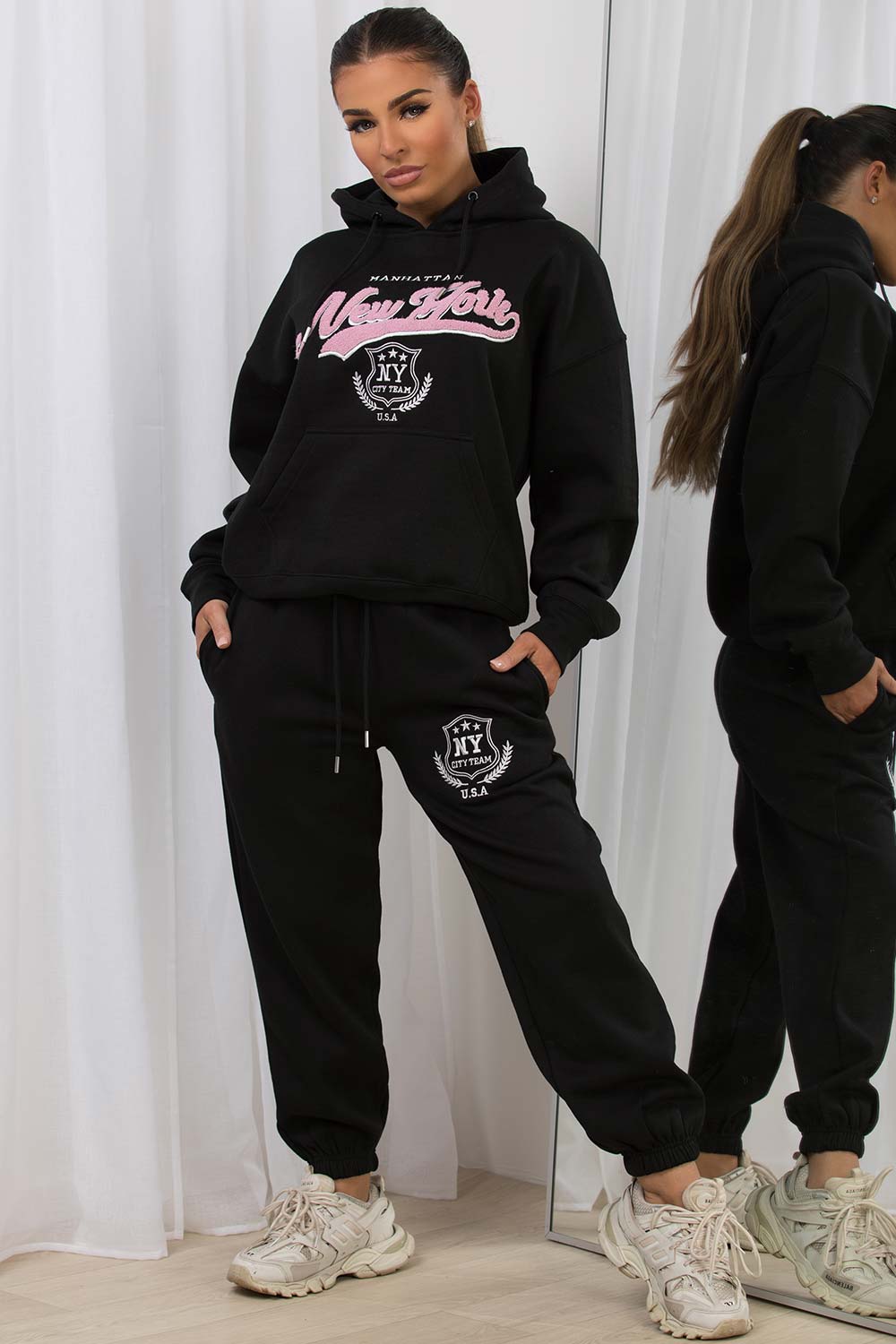 womens loungewear set with new york slogan