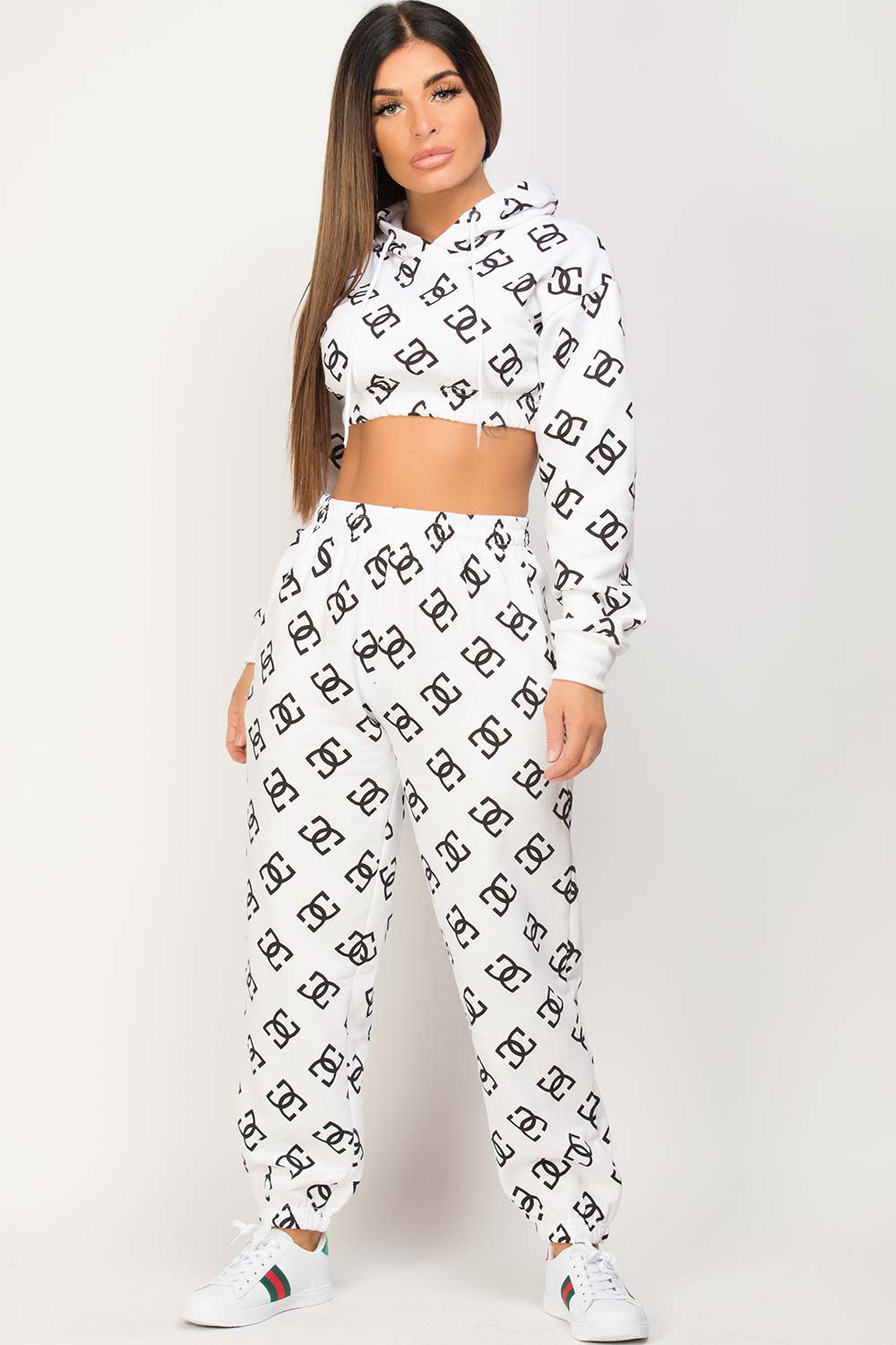 cg print joggers and crop hoodie loungewear set