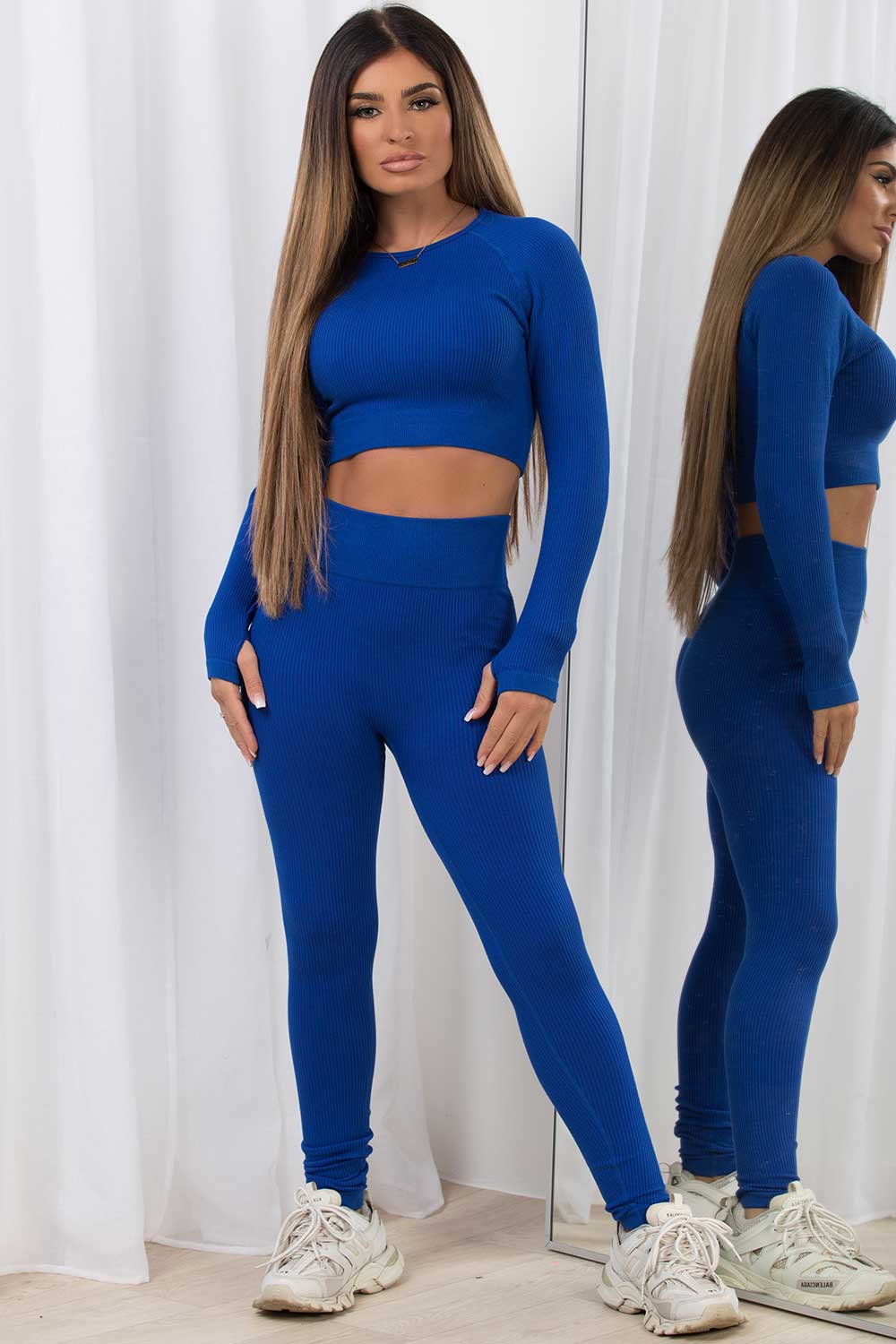 womens gym set royal blue
