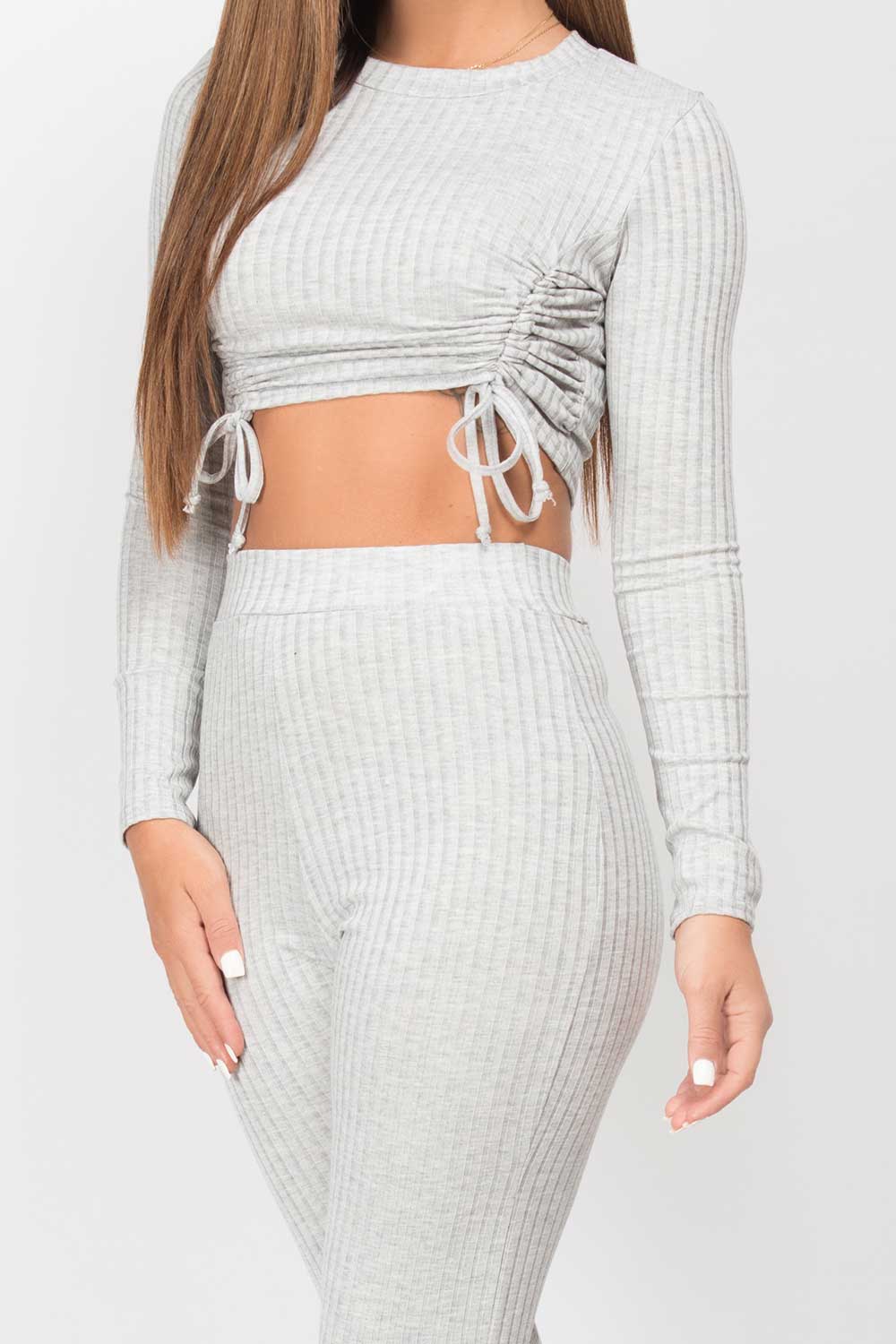 grey ruched front two piece set