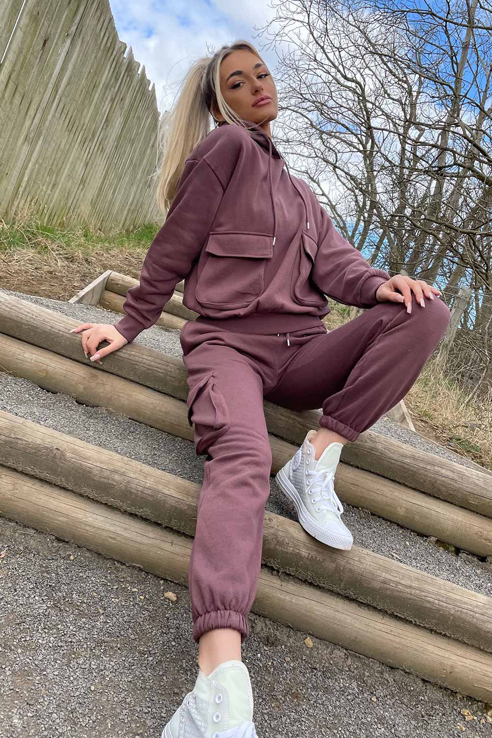 cargo pocket loungewear set brown