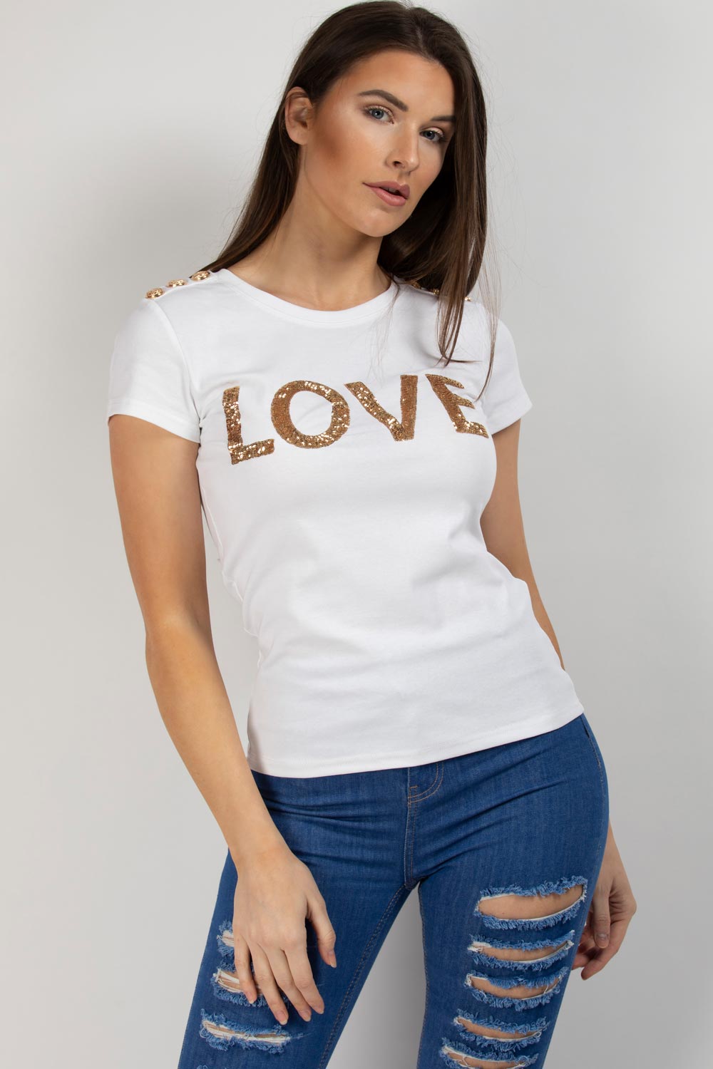 love slogan balmain inspired t shirt white