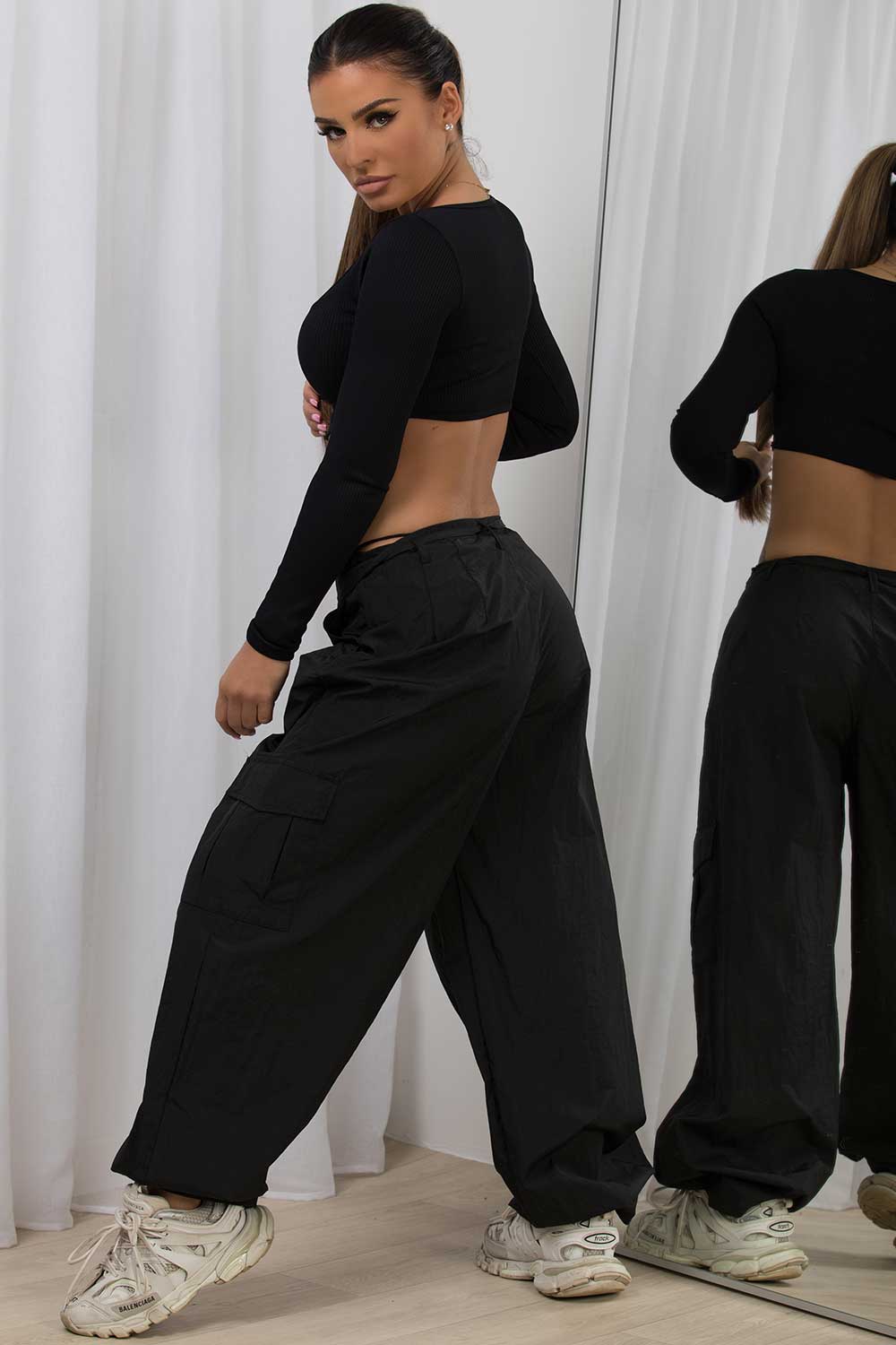 womens cargo pants parachute style