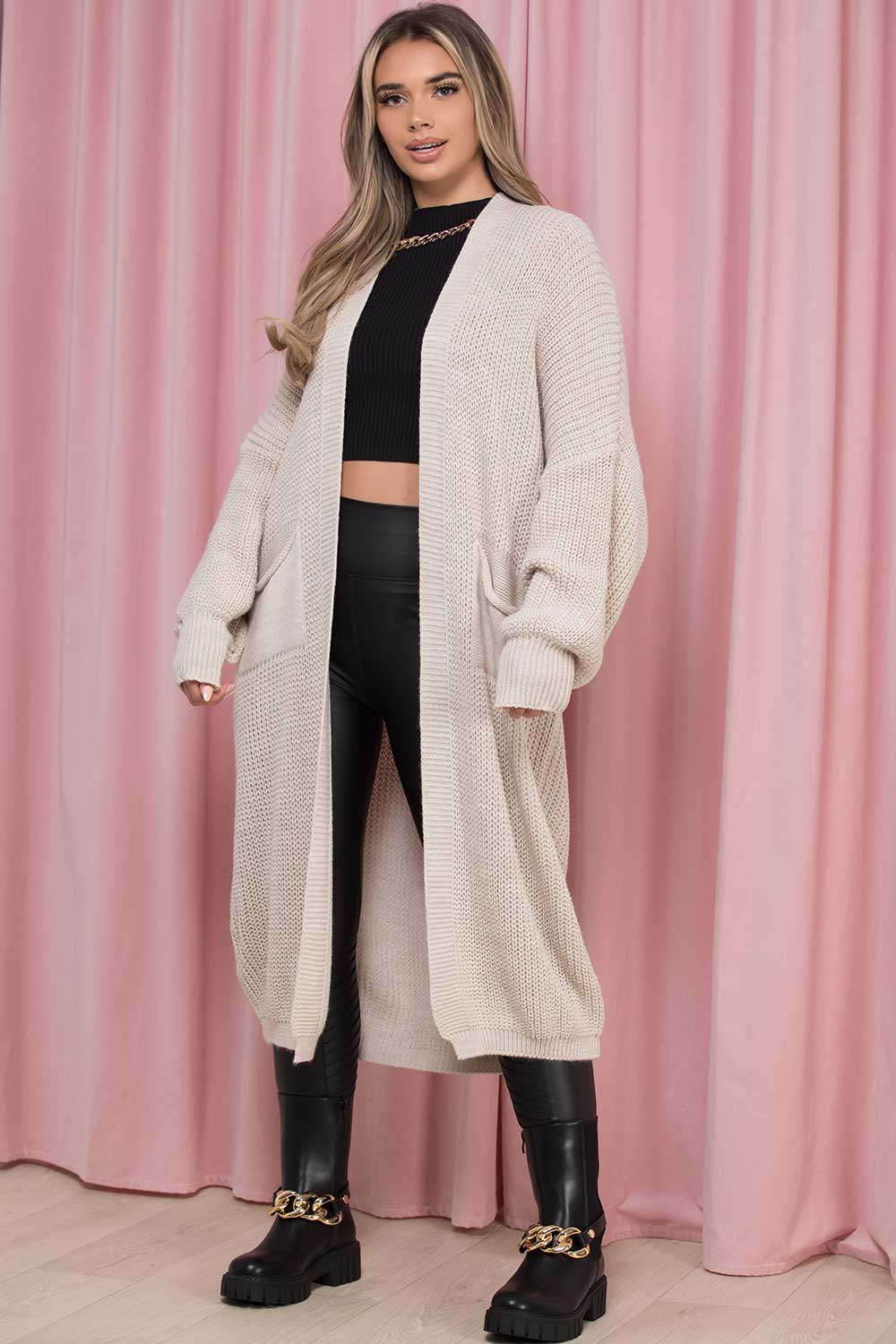 longline maxi oversized cardigan beige