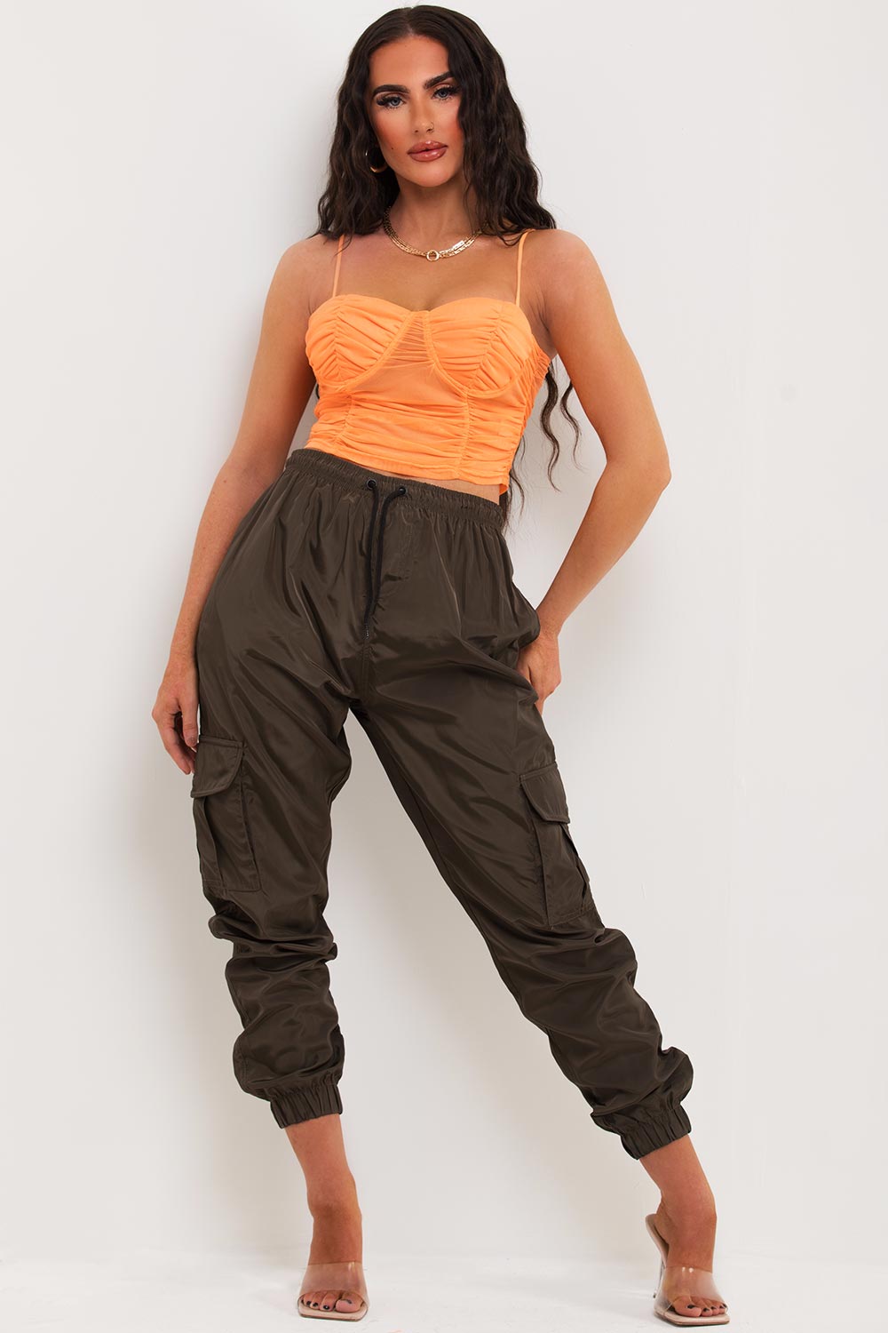 ruched bustier mesh crop top going out outfit