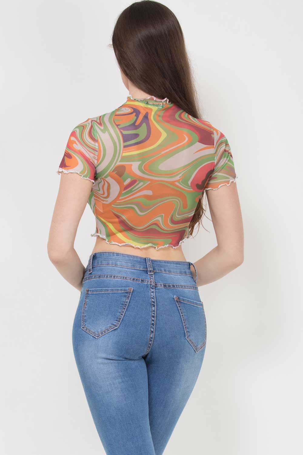 mesh marble print crop top