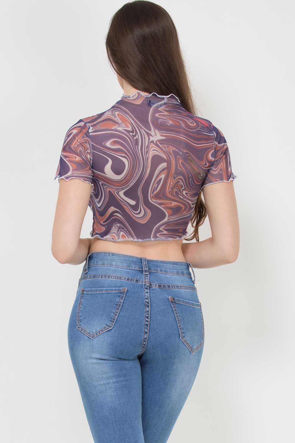 mesh marble print lettuce crop top