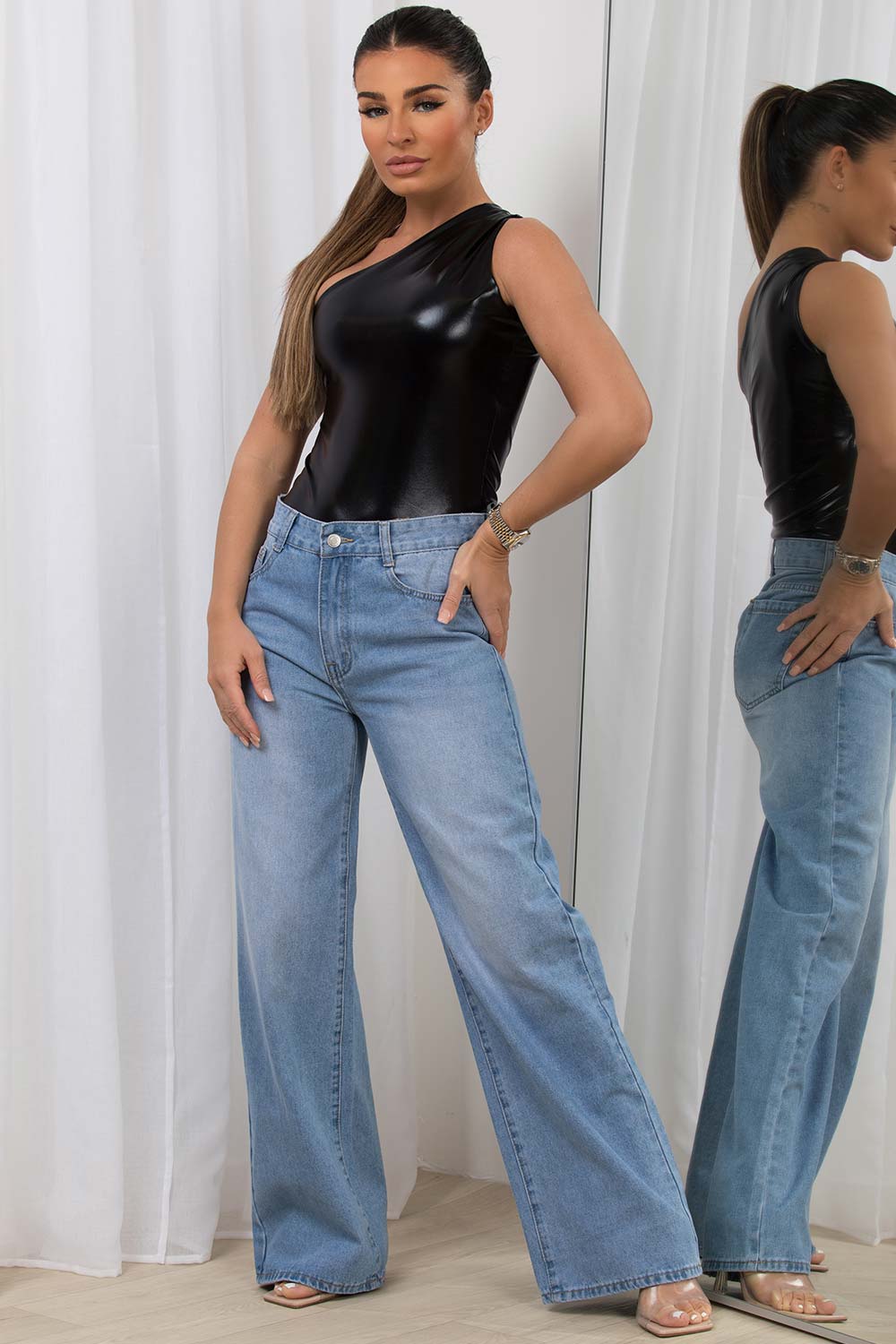 metallic bodysuit black