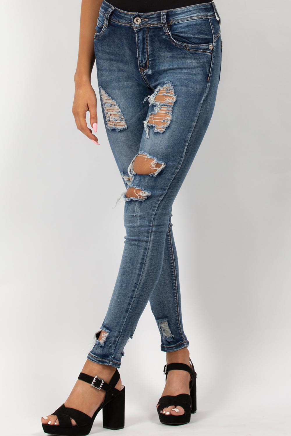 Distressed Mid Wash Blue Skinny Jeans