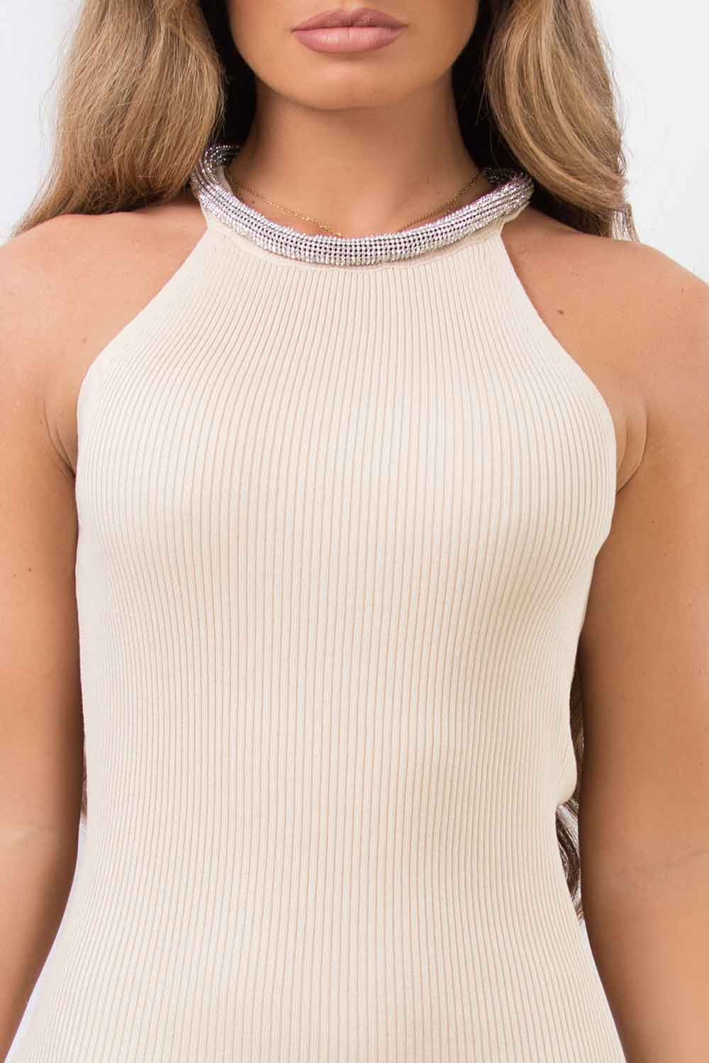 bodycon dress with diamante neck ribbed