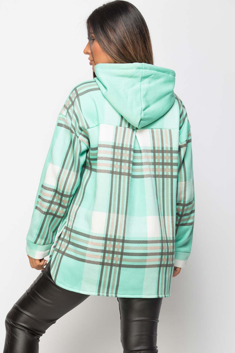 check print 2 in 1 hoodie shacket