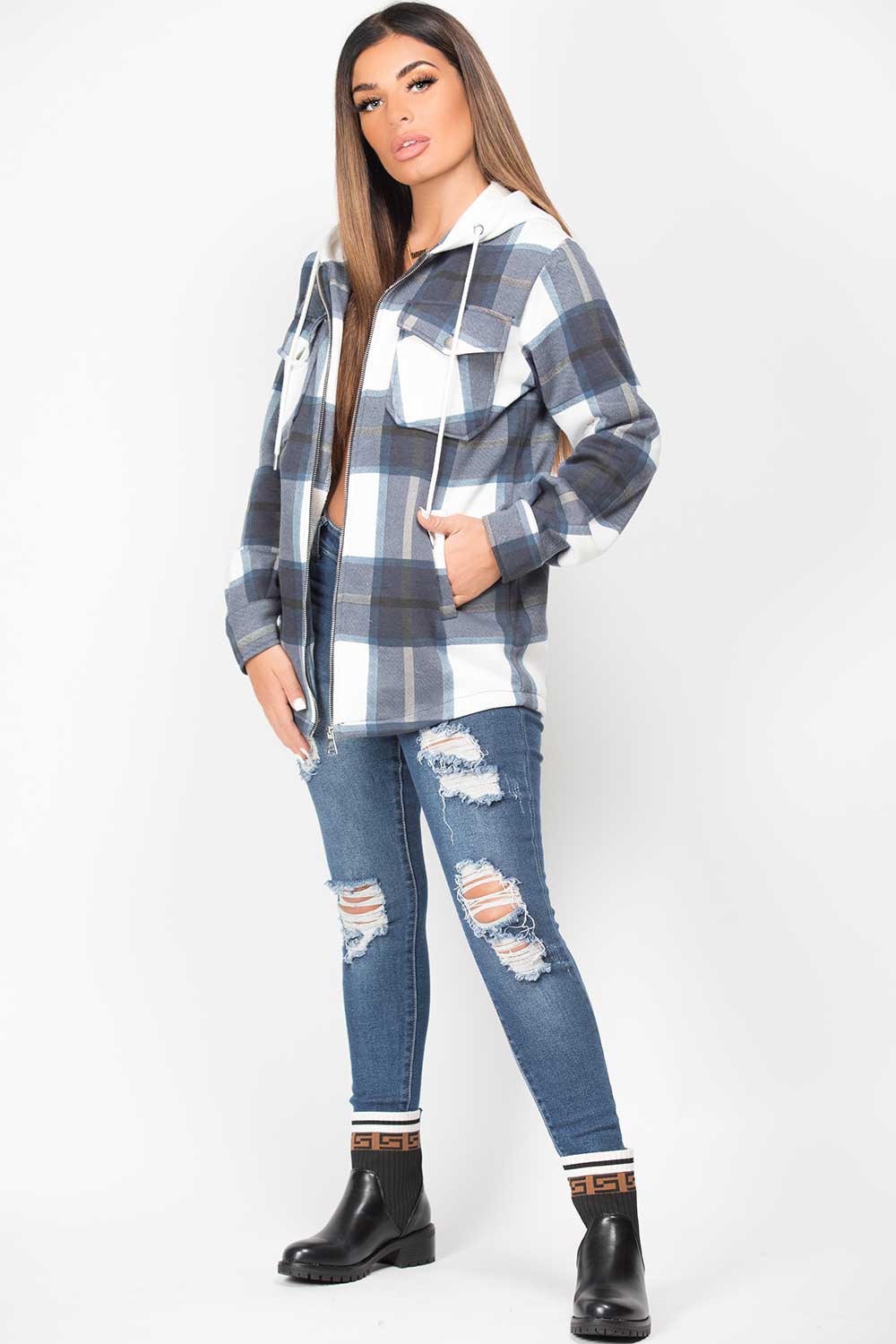 oversized hooded shacket navy