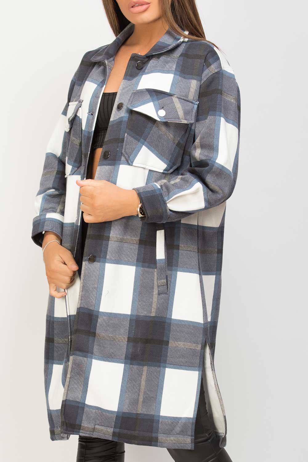 navy longline check shacket