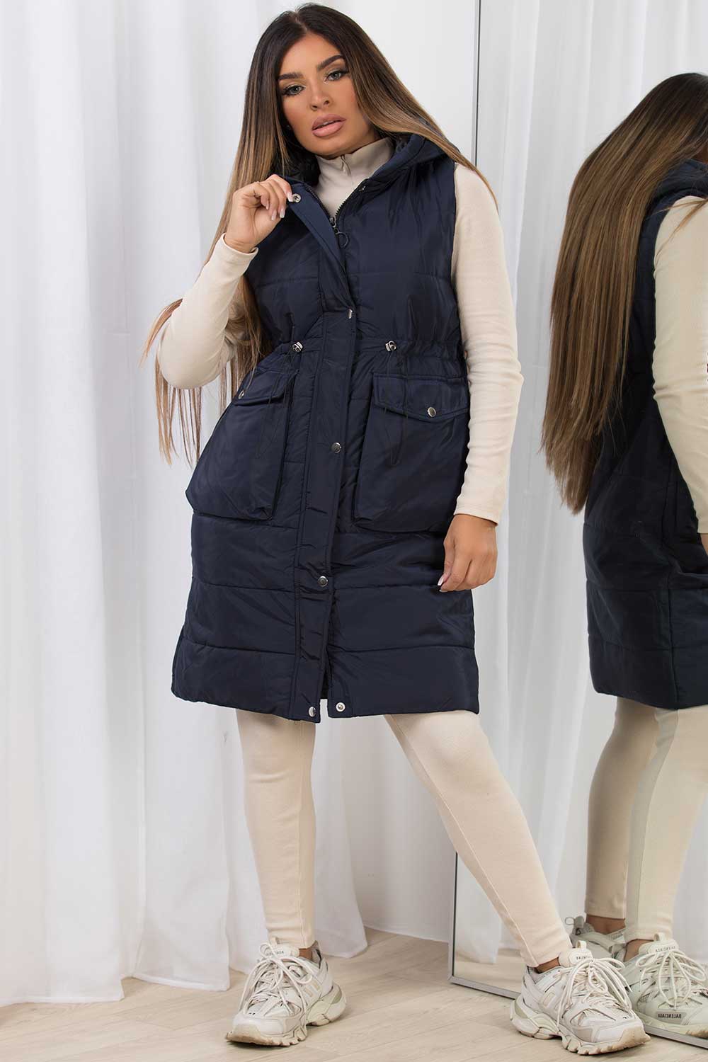 longline puffer padded gilet womens